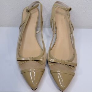Kate Spade Midge Bow Beige Patent Leather Mesh Pumps Size 8
